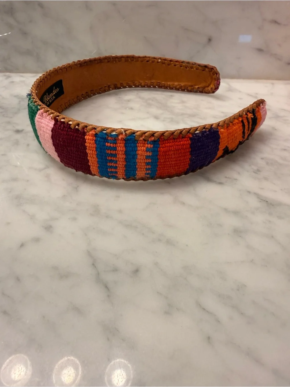 Vintage 90’s Multicolor Leather & Cotton Headband
